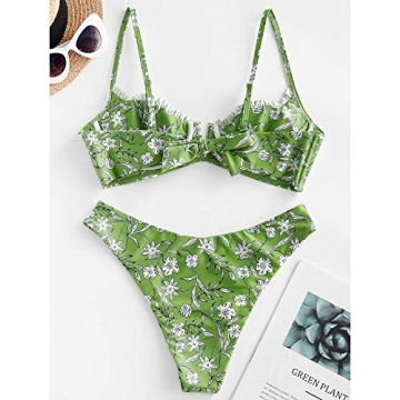 Stylish ZAFUL Women's Underwire Floral High Cut Bikini