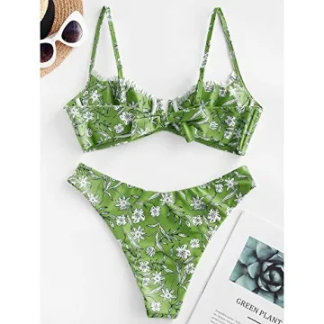 Stylish ZAFUL Women's Underwire Floral High Cut Bikini