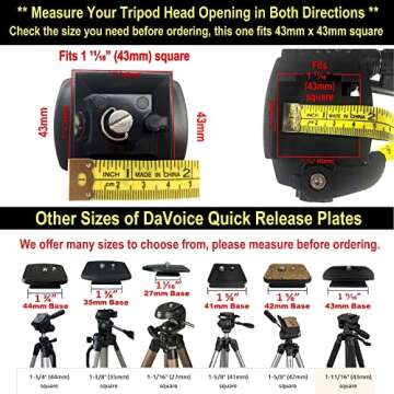 DaVoice 43mm Tripod Quick Release Plate Camera Mounting Adapter Parts Replacement for Torjim 60-Inch AX60, Endurax 66" ETR66, UBeesize 60” TR60, Zomei Q111, KingJoy, Victiv, Mactrem PT55 Tripod Mount