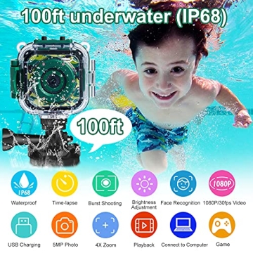 PROGRACE Kids Waterproof Digital Camera for Adventures