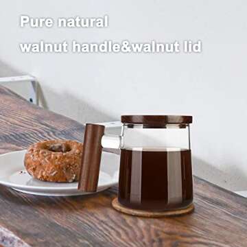 COMI Glass Coffee Mugs, Clear Coffee Mugs with Walnut Lid&Handle，Wide Mouth Extra Large Capacity C...