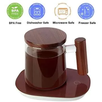 COMI Glass Mug with Walnut Lid 15oz Capacity