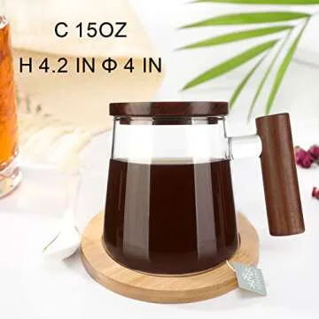COMI Glass Mug with Walnut Lid 15oz Capacity