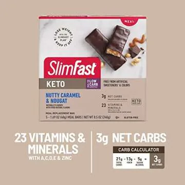 SlimFast Keto Fat Bomb Meal Replacement Whey Protein Bar, Nutty Caramel and Nougat, Low Carb with 9g Protein, 5 Count Box (Packaging May Vary)