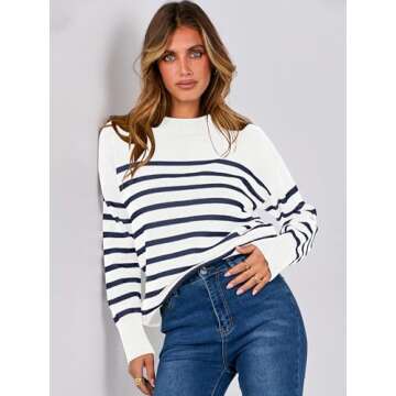 ANRABESS Women's Trendy Striped Fall Sweater Tops