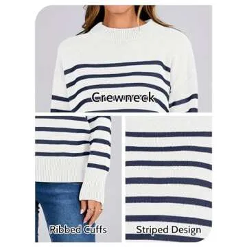 ANRABESS Women's Trendy Striped Fall Sweater Tops