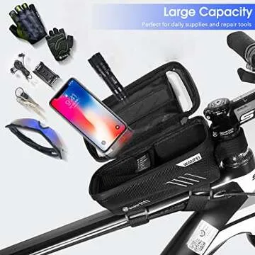 Wanfei Top Tube Bike Phone Bag Bicycle Cell Phone Mount Holder Bag Case with Touch Screen Waterproof Front Frame Storage Handlebar Bag for Phone below 6.5 Inch