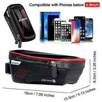 Wanfei Top Tube Bike Phone Bag Bicycle Cell Phone Mount Holder Bag Case with Touch Screen Waterproof Front Frame Storage Handlebar Bag for Phone below 6.5 Inch