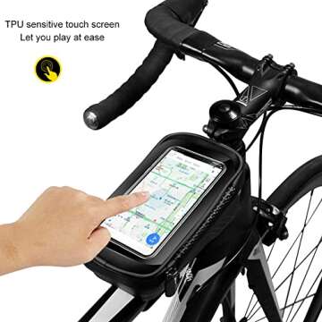 Wanfei Top Tube Bike Phone Bag Bicycle Cell Phone Mount Holder Bag Case with Touch Screen Waterproof Front Frame Storage Handlebar Bag for Phone below 6.5 Inch