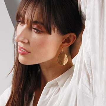 Gold Dangle Earrings For Women - Gold Leaf Earrings For Women, Womens Earrings Dangling, Dangly Earrings, Gold Drop Earrings for Women, Leaf Gold Earrings for Women Dangle, Gold-Tone Boho Earrings