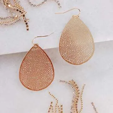 Gold Dangle Earrings For Women - Gold Leaf Earrings For Women, Womens Earrings Dangling, Dangly Earrings, Gold Drop Earrings for Women, Leaf Gold Earrings for Women Dangle, Gold-Tone Boho Earrings