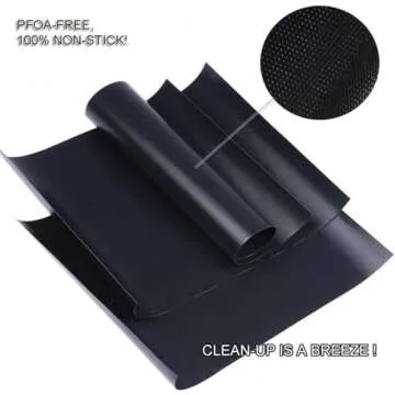 RENOOK Grill Mat Set of 6-100% Non-Stick Reusable Mats for Gas, Charcoal or Electric Grills - Easy to Clean - 15.75 x 13-Inch, Black