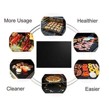 RENOOK Grill Mat Set of 6-100% Non-Stick Reusable Mats for Gas, Charcoal or Electric Grills - Easy to Clean - 15.75 x 13-Inch, Black