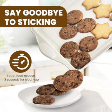 Kikcoin 22 PCS Nonstick Baking Pans Set, Stackable Bakeware Sets with Silicone Handles, 450°F Oven Safe Baking Sheet Set, Easy Release Cookie Sheets for Baking, Cream