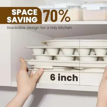 Kikcoin 22 PCS Nonstick Baking Pans Set, Stackable Bakeware Sets with Silicone Handles, 450°F Oven Safe Baking Sheet Set, Easy Release Cookie Sheets for Baking, Cream