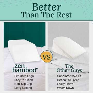 Zen Bamboo Wedge Pillows for Sleeping - Luxury Foam Leg Elevation Pillow for Leg & Back Discomfort w/ Removable Cover