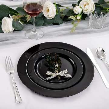 FLOWERCAT 100PCS Black Plastic Plates for Events