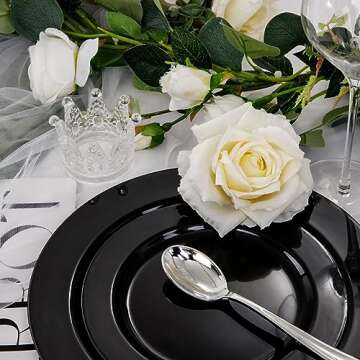 FLOWERCAT 100PCS Black Plastic Plates for Events