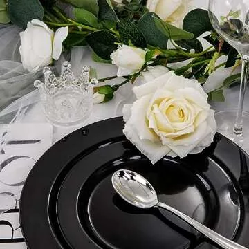 FLOWERCAT 100PCS Black Plastic Plates for Events