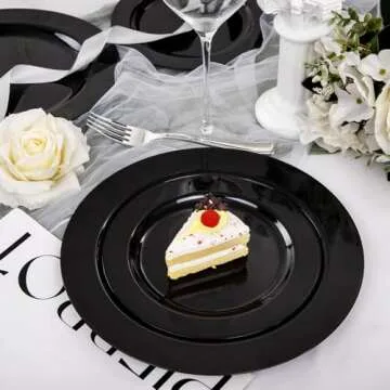 FLOWERCAT 100PCS Black Plastic Plates for Events