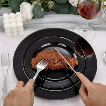 FLOWERCAT 100PCS Black Plastic Plates for Events