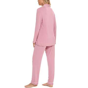 Pajamas Set Long Sleeve Sleepwear Womens Button Down Nightwear Soft Pj Lounge Sets Bean Paste X-Large