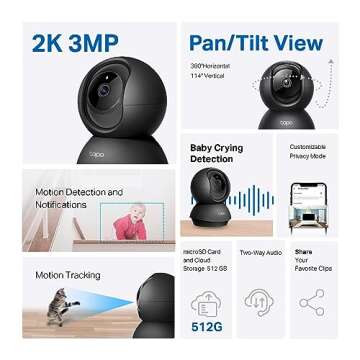 Tapo TP-Link 2K Pan/Tilt Indoor Security Camera - Ideal for Baby and Pet Monitoring, Motion Detectio...