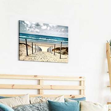 Beach Artwork Coastal Wall Art: Seascape Picture Shoreline Path Painting on Canvas for Bathroom ( 36” x 24” x 1 Panel )