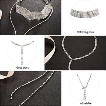 3 Pieces Layered Necklace Rhinestone Choker Layered Choker Necklace Double Crystal Fashion Multilayered Long Choker Necklaces Rhinestone Jewelry Necklace Chains for Women and Girls (Silver)