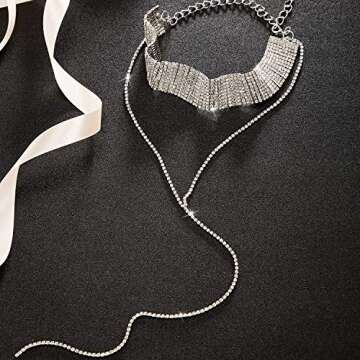 3 Pieces Layered Necklace Rhinestone Choker Layered Choker Necklace Double Crystal Fashion Multilayered Long Choker Necklaces Rhinestone Jewelry Necklace Chains for Women and Girls (Silver)