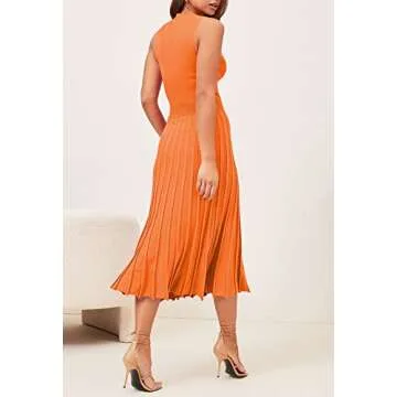 Pink Queen Women's 2024 Summer Fashion Knit Dress Crew Neck Sleeveless Ribbed Swing Party Midi Dress...