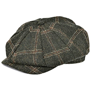 Mens Newsboy Cap High Woolen Tweed Gatsby Hat Ivy Cabbie Flat Golf Cap for Fathers Women Unisex XL