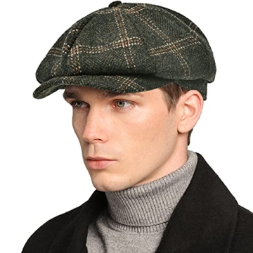 Mens Newsboy Cap High Woolen Tweed Gatsby Hat Ivy Cabbie Flat Golf Cap for Fathers Women Unisex XL