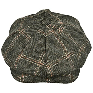 Mens Newsboy Cap High Woolen Tweed Gatsby Hat Ivy Cabbie Flat Golf Cap for Fathers Women Unisex XL