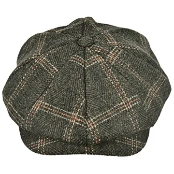 Mens Newsboy Cap High Woolen Tweed Gatsby Hat Ivy Cabbie Flat Golf Cap for Fathers Women Unisex XL