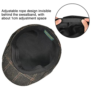 Mens Newsboy Cap High Woolen Tweed Gatsby Hat Ivy Cabbie Flat Golf Cap for Fathers Women Unisex XL