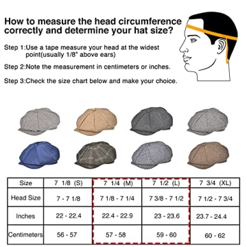 Mens Newsboy Cap High Woolen Tweed Gatsby Hat Ivy Cabbie Flat Golf Cap for Fathers Women Unisex XL