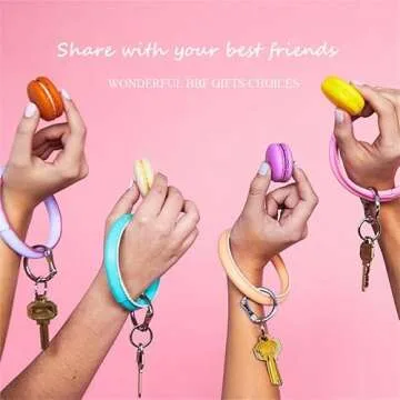 ATIMIGO 4PCS Keychain Bracelet Wristlet Big Bangle Key Holder Round Keyring Leather Tassel Key Ring Chain for Women Girls