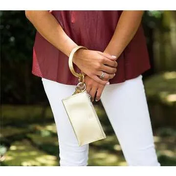 ATIMIGO 4PCS Keychain Bracelet Wristlet Big Bangle Key Holder Round Keyring Leather Tassel Key Ring Chain for Women Girls