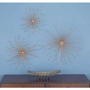 Deco 79 Metal Starburst Home Wall Decor, 13", 17", 21"W, Gold