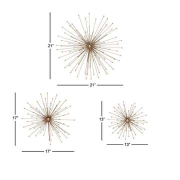 Deco 79 Metal Starburst Home Wall Decor, 13", 17", 21"W, Gold