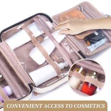 BALULHG Hanging Hook Toiletry Bag with Jewelry Compartment Full-Sized Toiletries and Cosmetics For T...