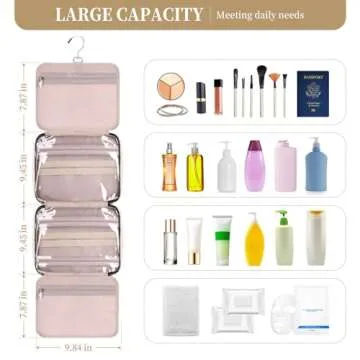 BALULHG Hanging Hook Toiletry Bag with Jewelry Compartment Full-Sized Toiletries and Cosmetics For Travel, Makeup, Organizer, Women, Beige