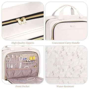 BALULHG Hanging Hook Toiletry Bag with Jewelry Compartment Full-Sized Toiletries and Cosmetics For Travel, Makeup, Organizer, Women, Beige