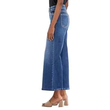 Genleck Women's Wide Leg Jeans – Trendy Cropped Loose Jeans High Waisted Stretchy Capri Denim Pants Baggy Trousers 2024(sea Blue, 2)