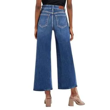 Genleck Women's Wide Leg Jeans – Trendy Cropped Loose Jeans High Waisted Stretchy Capri Denim Pants Baggy Trousers 2024(sea Blue, 2)