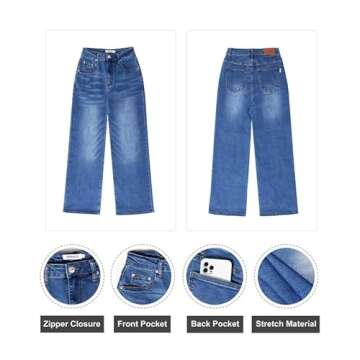 Genleck Women's Wide Leg Jeans – Trendy Cropped Loose Jeans High Waisted Stretchy Capri Denim Pants Baggy Trousers 2024(sea Blue, 2)