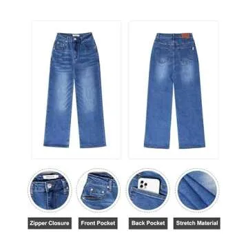 Genleck Women's Wide Leg Jeans – Trendy Cropped Loose Jeans High Waisted Stretchy Capri Denim Pants Baggy Trousers 2024(sea Blue, 2)