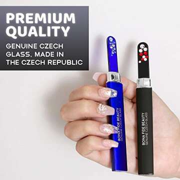 Crystal Nail Files with Case, Bona Fide Beauty Premium Swarovski Crystal Czech Glass Nail Files for Gentle Manicure Nail Care, File in Any Direction, Enjoy a Smooth Finish