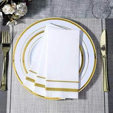 FOCUSLINE 200 Linen Feel Disposable Bathroom Napkins, Soft and Absorbent Paper Guest Towels, Cloth-Like Hand Towels Decorative Paper Napkins for Parties, Weddings, Dinners or Events, Gold, 12" x 17"